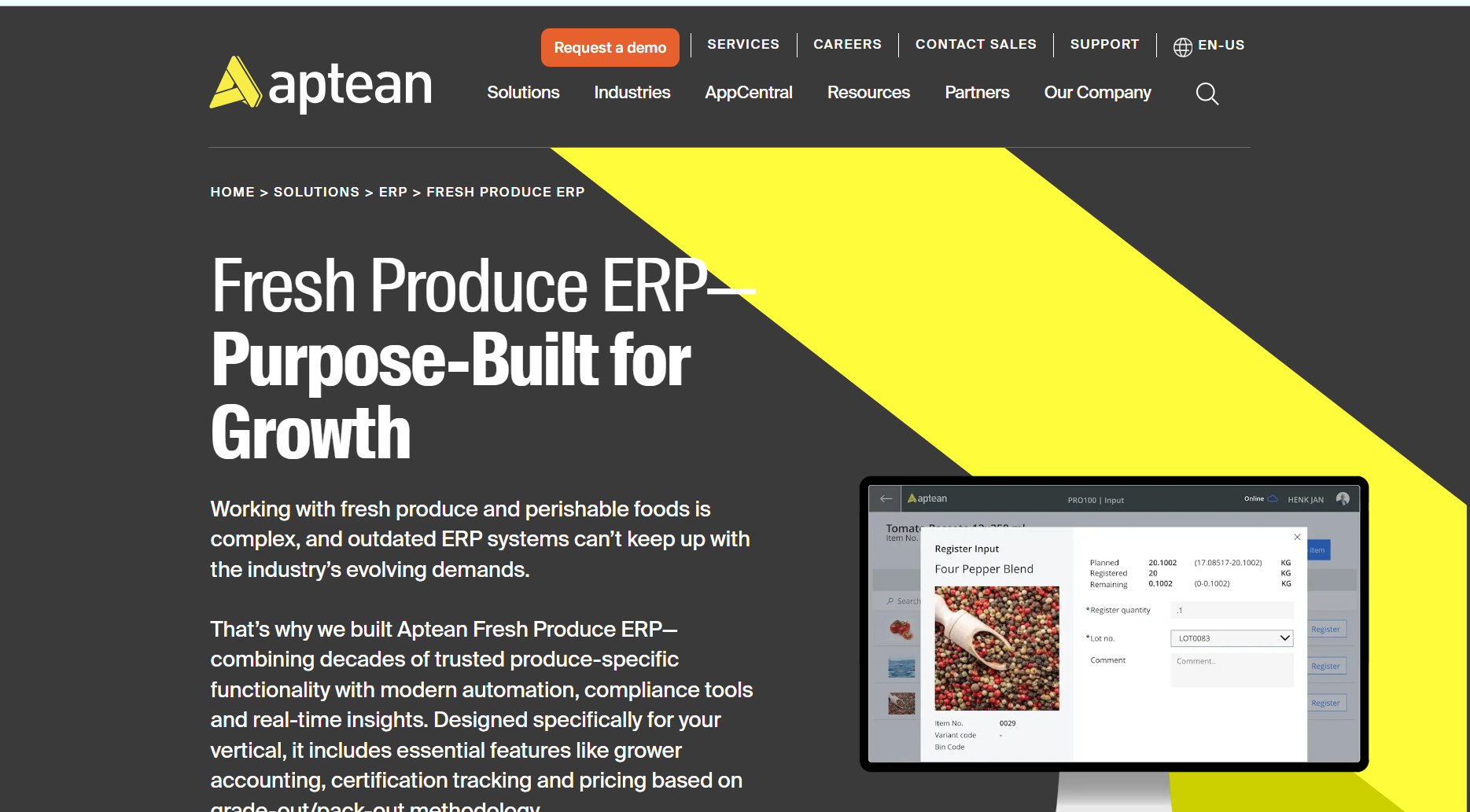 an image of aptean, a famous software alternative for erp